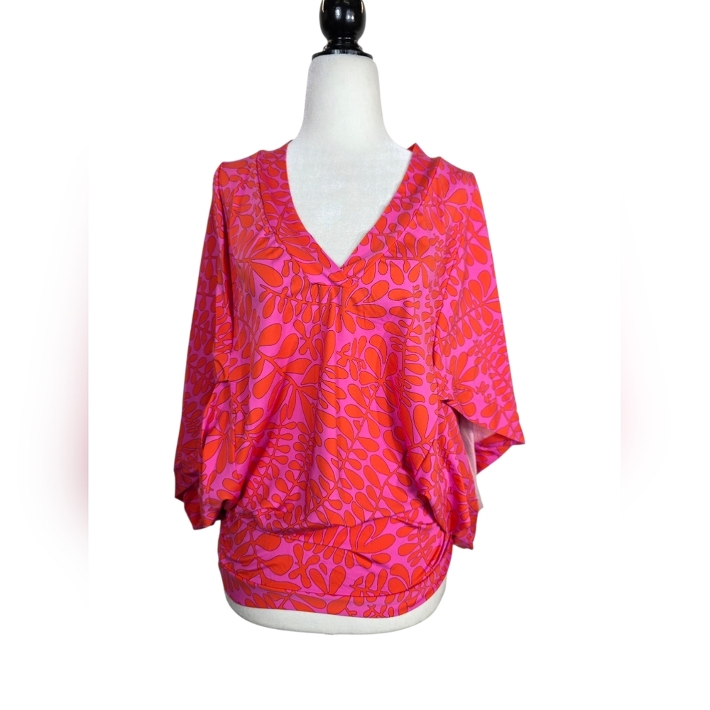 Trina Turk Pink & Orange V-Neck Batwing Blouse